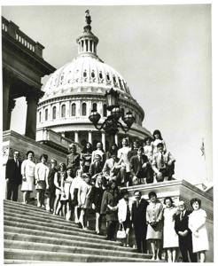 Juan Carlos of Spain speaking to the House of Representatives. Carl Albert (left) is seated behind him., 1970-01-01 - 1971-12-31