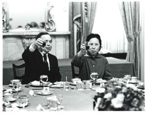 Carl Albert greeting members of the Chinese delegation., 1972-02-22
