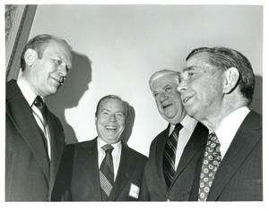 Carl Albert shaking hands with Henry Kissinger., 1970-01-01 - 1976-12-31