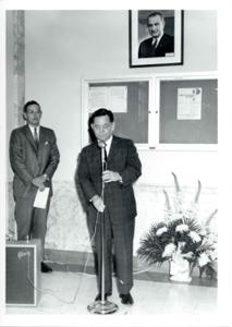 Carl Albert at a birthday party held for him in Ardmore, Oklahoma. 1965, 1965-01-01 - 1965-12-31