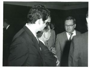 From right: John N. Happy Camp and Carl Albert. Two unknown. Good Roads meeting. September 13, 1971, 1971-09-13
