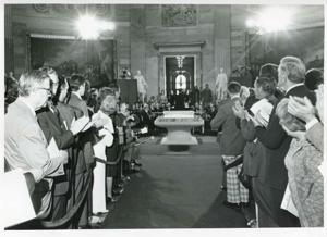 Carl Albert and several others at a ceremony in the Capitol. Albert is speaking. Arrival of Magna Carta., 1976-06-03