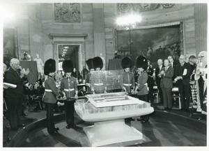 Several people at a ceremony in the Capitol rotunda honoring arrival of the Magna Carta., 1976-06-03