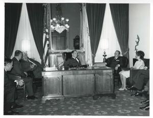 Carl Albert seated with President Josip B. Tito of Yugoslavia in Albert&#39;s office. November 1971, 1971-11-01