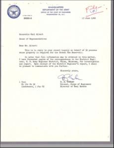 Response to Inquiry Regarding Broken Bow Reservoir Land Acquisition Plan, 1962-01-01 - 1963-12-31
