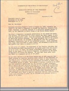 Recommendations for Modification of Broken Bow Reservoir Project: Comments from the Bureau of the Budget, 1962-08-14