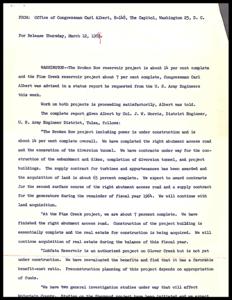 Progress Report on Broken Bow and Pine Creek Reservoir Projects by Congressman Carl Albert, 1963-03-12