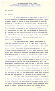 Support for the Repeal of the Choctaw Termination Act of 1959, 1959-08-25