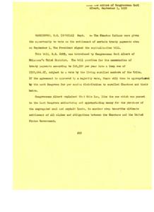 Congressman Carl Albert Introduces Bill for Choctaw Treaty Settlement, 1950-01-01 - 1950-12-31
