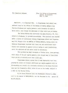 Congressman Albert Secures Per Capita Payments for Choctaw-Chickasaw Heirs, 1951-01-01 - 1951-12-31