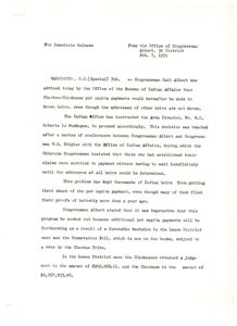Congressman Albert Secures Per Capita Payment Changes for Choctaw-Chickasaw Heirs, 1951-01-01 - 1951-12-31