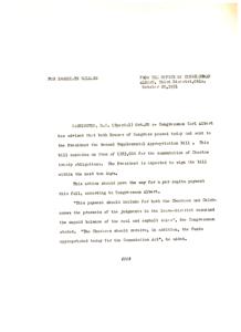 Congressman Albert Announces Passage of Second Supplemental Appropriation Bill for Choctaw Treaty Obligations, 1951-10-20