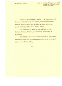 Congressman Carl Albert Announces Appointment of Harry Belvin as Principal Chief of Choctaw Indians, 1952-10-29