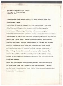 Reflections on America&#39;s Centennial: Remarks by Speaker Carl Albert, 1976-01-19