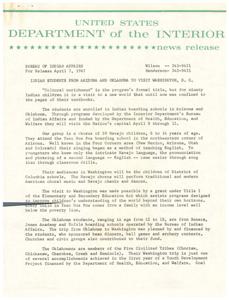 Indian Students from Arizona and Oklahoma Experience Cultural Enrichment in Washington, D.C., 1967-04-07