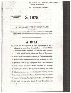 Bill for Disposition of Funds for Creek Indians Judgment, 1971-01-01 - 1978-12-31