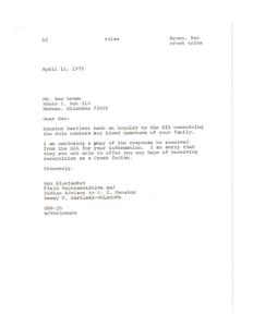 Ancestry Inquiry for Ben Brown and Creek Tribe Recognition, 1975-02-21