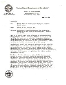 Conference on Proposed Regulations for Indian Self-Determination and Education Assistance Act: Invitation to Tribal Leaders, 1946-01-01 - 1978-12-31