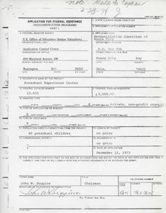 Application for Federal Assistance for Preschool Experience Center of Ponca City, Inc., 1973-12-12