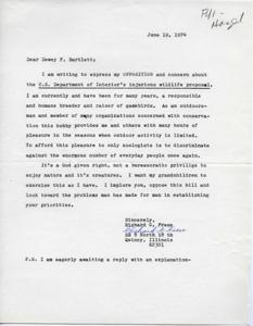 Concerns Regarding United States Department of Interior&#39;s Wildlife Proposal, 1974-06-19
