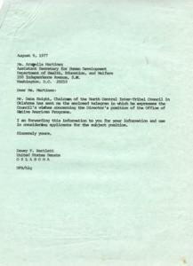 Concerns Regarding Director&#39;s Position of Office of Native American Programs, 1977-08-09