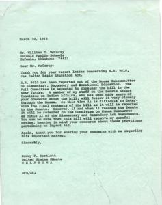 Concerns Regarding H.R. 9810: A Letter to Senator Bartlett, 1978-03-15