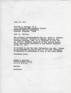 Concerns Regarding Upward Bound Regulations: A Letter to Senator Bartlett, 1976-05-14