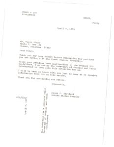 Investigating Housing Authority Issues: A Letter from Senator Dewey F. Bartlett, 1975-04-09