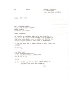 Appreciation for Indian Housing Hearings in Anadarko, 1975-08-14