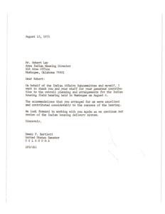 Appreciation for Indian Housing Field Hearing in Muskogee, 1975-08-13