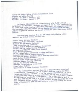 Improving Indian Housing: Recommendations from Senate Field Hearings, 1975-07-01