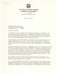 Challenges and Opportunities in Native American Housing: A Letter to Dewey Bartlett, 1975-08-07