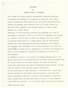 Challenges and Solutions in Indian Housing Delivery: Senator Dewey F. Bartlett&#39;s Statement, 1975-01-01 - 1975-12-31