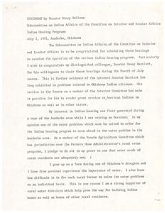 Improving Indian Housing Programs: Statement by Senator Henry Bellmon, 1975-07-02
