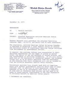1977 Memorandum on the American Indian Religious Freedom Resolution, 1977-12-14