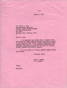 Correspondence Regarding the Approval of Training Courses for Indian Truck Drivers at the American Truck Driving Academy, 1970-01-12
