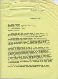 Correspondence Regarding the Educational Program for Indian Children in St. Paul, Minnesota, 1971-10-13