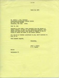 Senator Harris&#39;s Efforts to Assist Miss Berdena Sue Willey in Obtaining Scholarship Assistance, 1970-07-20