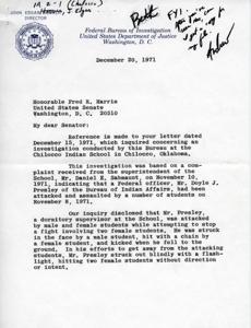 FBI Investigation Report on Assault Incident at Chilocco Indian School, 1971, 1971-11-08