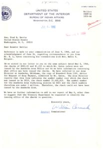 Investigation of Missing Checks: Update from Senator Harris, 1966-07-15