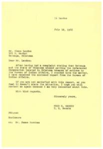 Letter of Commendation for Senator Fred Harris&#39;s Speech on American Indians, 1966-04-21
