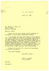Letter from a Southern Cheyenne Chief to U.S. Senate about Indian Bureau&#39;s Inefficiencies and Potential Improvements for Optobana Indian Communities, 1966-01-01 - 1966-12-31