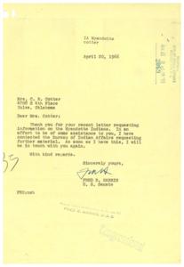 Letter to Senator Harris Regarding Myandette Indian Tribe Claims Settlement, 1966-01-01 - 1966-12-31