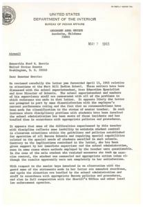 Letter to Senator Harris Regarding Concerns Over Fort Sill Indian School Administration, 1965, 1965-05-03
