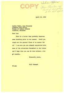 Senator Harris&#39;s Response to Concerns about Discipline at Fort Sill Indian School, 1965-04-15