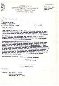Correspondence Regarding the Estate of Flora Homma, Choctaw No. 14657 Deceased, 1966-01-01 - 1966-12-31