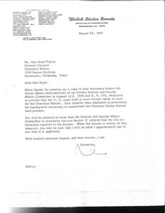 Ed Edmondson&#39;s Response to the Cherokee Nation&#39;s Request for Congressional Action on the Chilocco Bill, 1967-08-25
