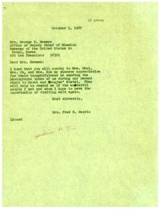 ["Mrs. Fred R. Harris has given Mrs. Dwight Vandenbark permission to use a picture of the two of them together, and has also provided a signed release and a biographical sketch."]