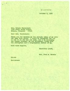 ["The document contains a request for information on Mrs. Dwight Vandenbark, along with her address. The sender thanks the recipient in advance for their help."]
