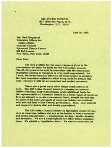 Letter from AIO Action Council Seeking Additional Funding for Advocacy and Representation of American Indians, 1972-06-19